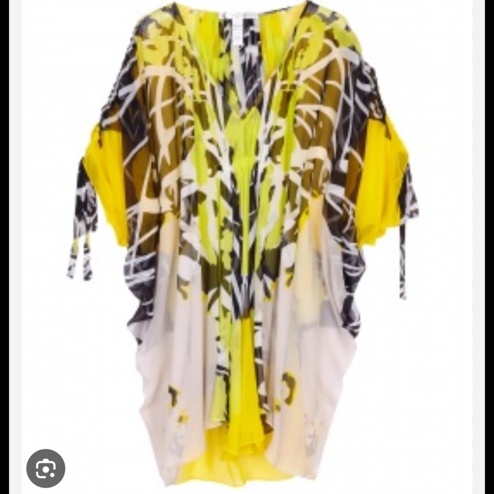 Diane Von Furstenberg Leurette Yellow and Black Andy Warhol print silk Kimono - Picture 10 of 12